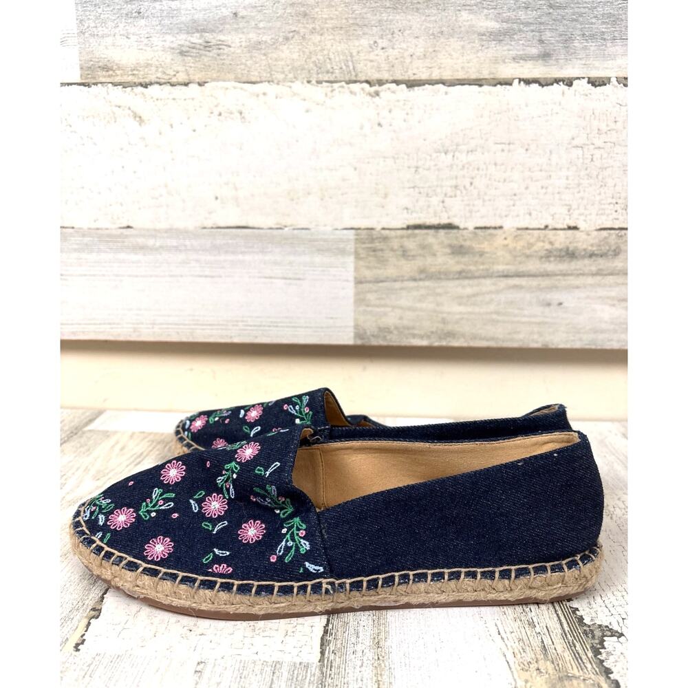 Talbots Womens 6.5 Blue Multi Floral Embroidered Espadrille Slip On Flats NEW